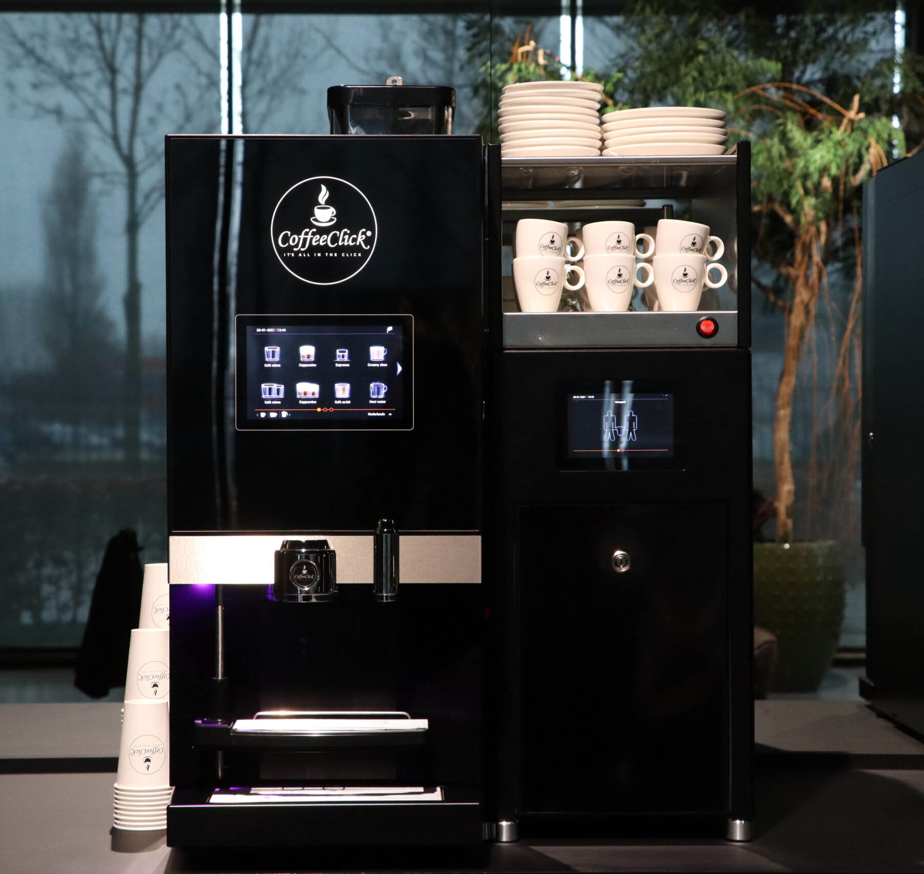 Koffiemachine geplaatst bij een bedrijf